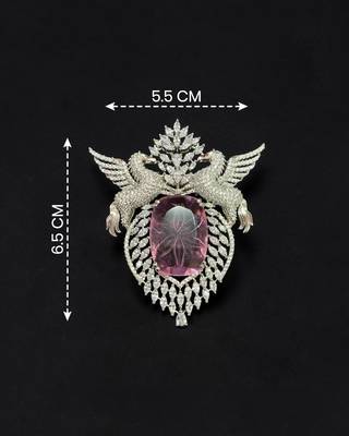Elegant silver-tone swan brooch with large pink crystal & clear stone embellishment 4