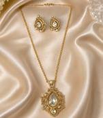 Elegant gold-tone teardrop pendant necklace set with matching stud earrings