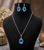 Elegant blue rectangular stone necklace set with matching drop earrings