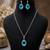 Elegant blue rectangular stone necklace set with matching drop earrings