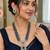 Royal blue beaded long necklace set with cz stone pendant & matching earrings