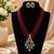 Elegant red beaded multi-strand necklace set with cz pendant & matching earrings