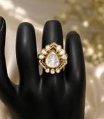 Elegant gold-plated teardrop statement ring with clear crystal stones