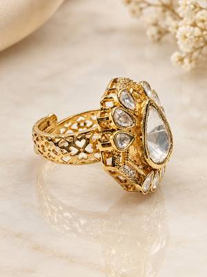 Elegant gold-plated teardrop statement ring with clear crystal stones 4