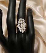 Elegant gold-plated floral cluster statement ring with clear stones