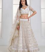 Fantastic White Sequins Net Bridesmaid Lehenga Choli With Dupatta