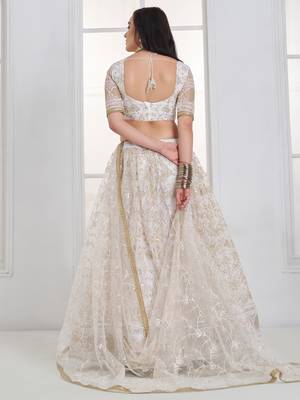 Fantastic White Sequins Net Bridesmaid Lehenga Choli With Dupatta 4