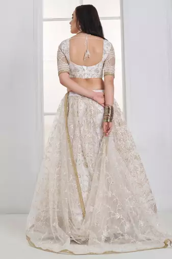 Fantastic White Sequins Net Bridesmaid Lehenga Choli With Dupatta