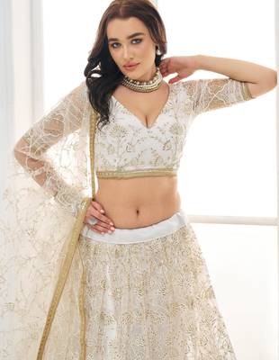 Fantastic White Sequins Net Bridesmaid Lehenga Choli With Dupatta 5
