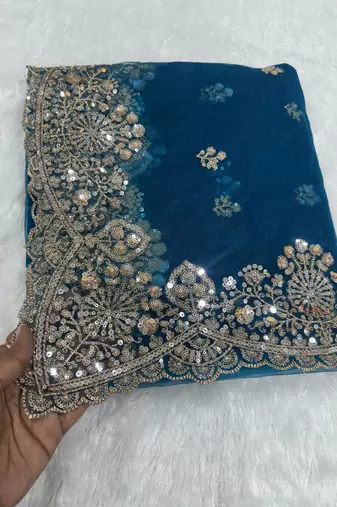 New Designer Soft Net Fabric Embroidered Work Saree With Blouse Set For Women's