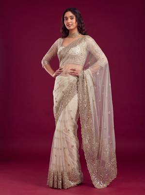 New Designer Embroidered Soft Net Fabric Saree With Blouse Set For Women's 2