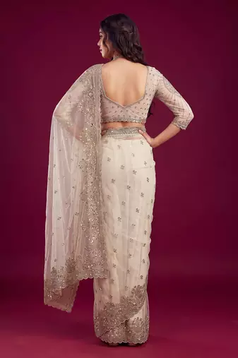 New Designer Embroidered Soft Net Fabric Saree With Blouse Set For Women's