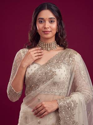 New Designer Embroidered Soft Net Fabric Saree With Blouse Set For Women's 4