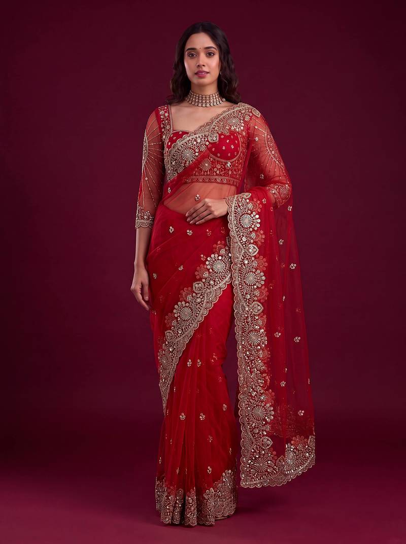 New Designer Embroidered Soft Net Fabric Saree With Blouse for Women's