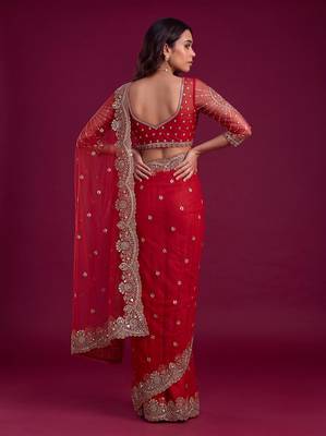New Designer Embroidered Soft Net Fabric Saree With Blouse for Women's 2