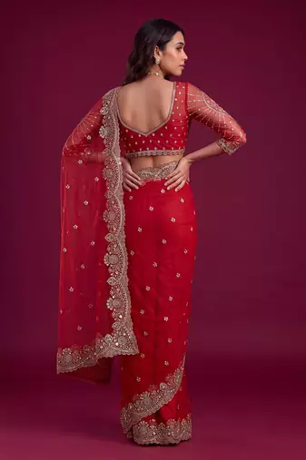 New Designer Embroidered Soft Net Fabric Saree With Blouse for Women's