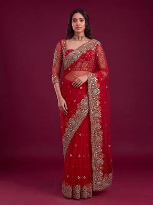 New Designer Embroidered Soft Net Fabric Saree With Blouse for Women's 3