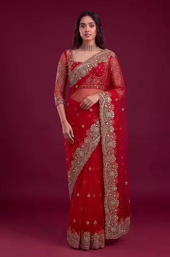 New Designer Embroidered Soft Net Fabric Saree With Blouse for Women's