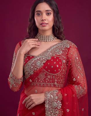 New Designer Embroidered Soft Net Fabric Saree With Blouse for Women's 4