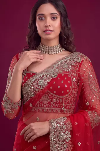 New Designer Embroidered Soft Net Fabric Saree With Blouse for Women's
