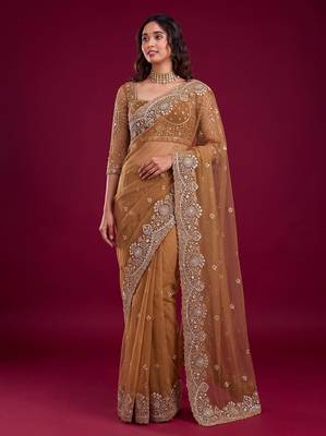 New Designer Embroidered Soft Net Fabric Saree With Blouse For Women's 1