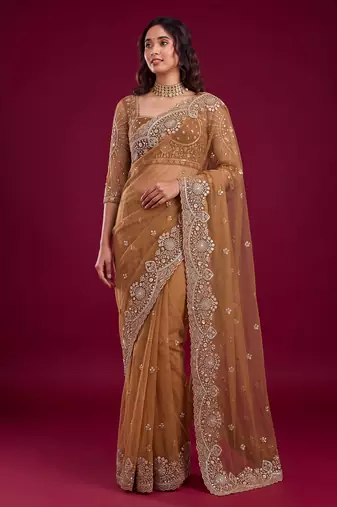New Designer Embroidered Soft Net Fabric Saree With Blouse For Women's