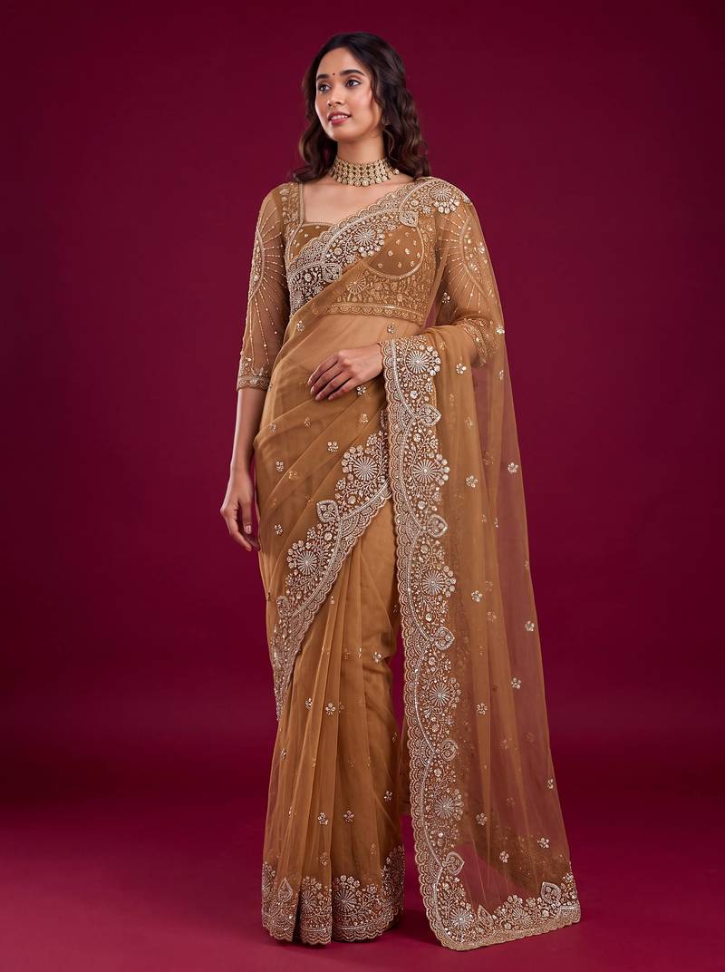 New Designer Embroidered Soft Net Fabric Saree With Blouse For Women's