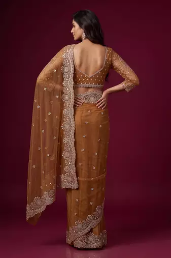 New Designer Embroidered Soft Net Fabric Saree With Blouse For Women's