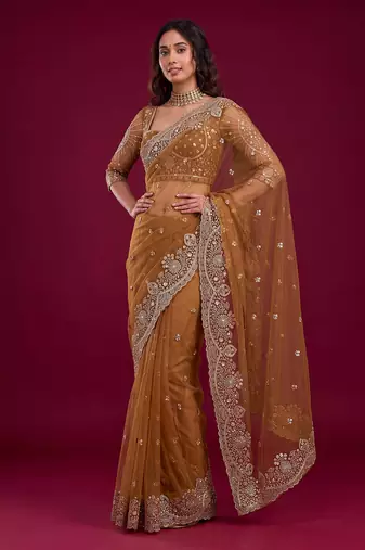 New Designer Embroidered Soft Net Fabric Saree With Blouse For Women's