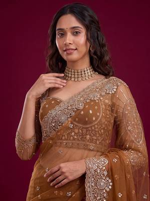 New Designer Embroidered Soft Net Fabric Saree With Blouse For Women's 4