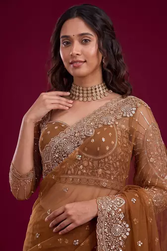 New Designer Embroidered Soft Net Fabric Saree With Blouse For Women's