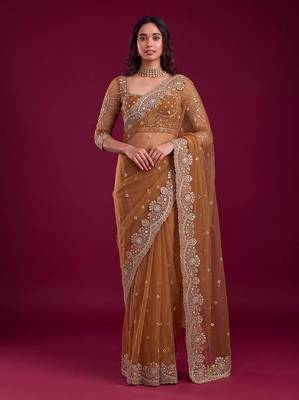 New Designer Embroidered Soft Net Fabric Saree With Blouse For Women's 5