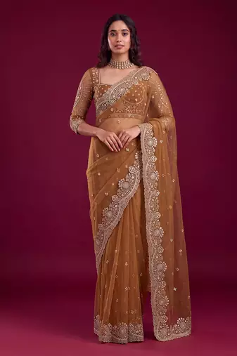 New Designer Embroidered Soft Net Fabric Saree With Blouse For Women's