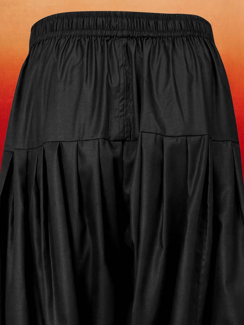 black solid cotton silk shirt collar short sleeve kurta with black silk blend patiala | festive party set