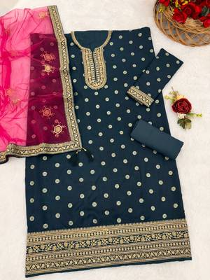 Navy blue embroidered viscose patiala salwar suit 3