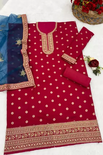Pink embroidered viscose patiala salwar suit