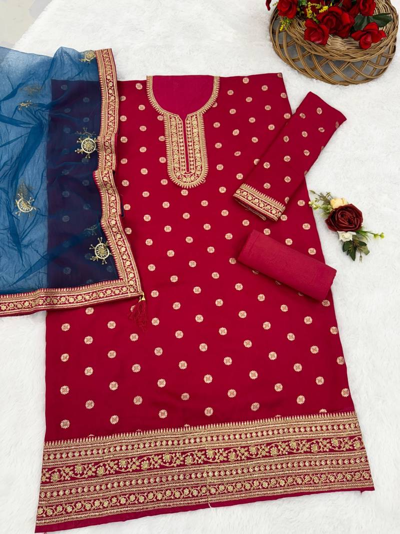 Pink embroidered viscose patiala salwar suit