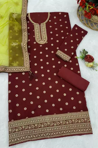 Maroon embroidered viscose patiala salwar suit