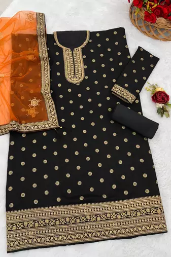 Black embroidered viscose patiala salwar suit