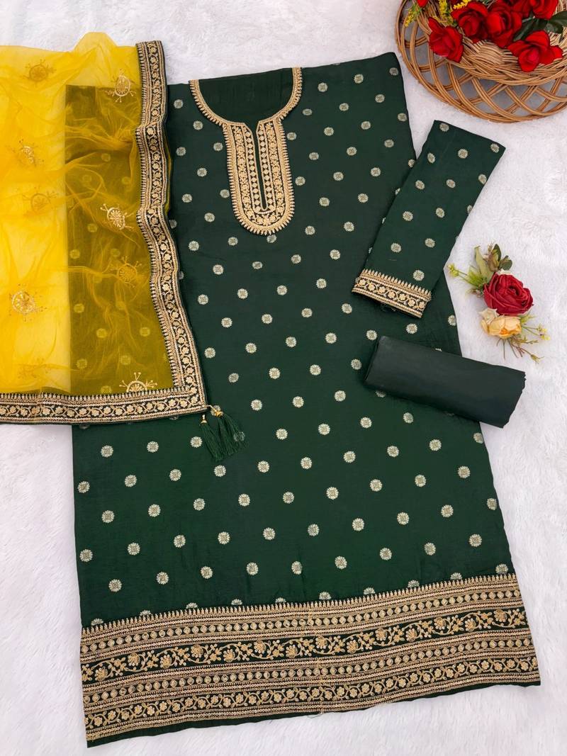 Green embroidered viscose patiala salwar suit
