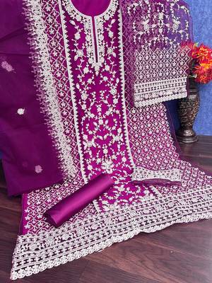 Purple net suit with coding and embroidery work 3