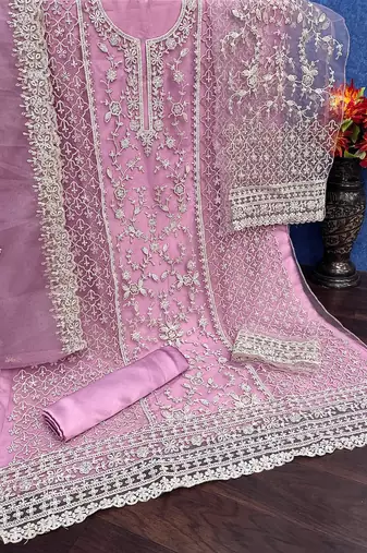 Lavender net suit with coding and embroidery work