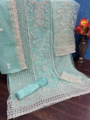 Blue net suit with coding and embroidery work 3