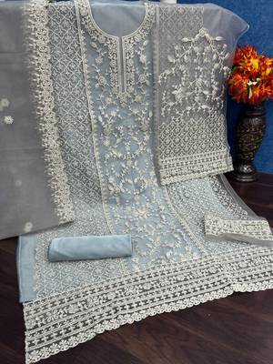 Grey net suit with coding and embroidery work 3