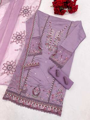 Purple cotton suit with embroidery viscose multi thread work 3