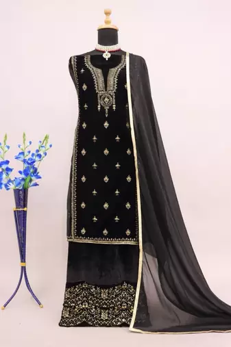 Black embroidered velvet salwar suit