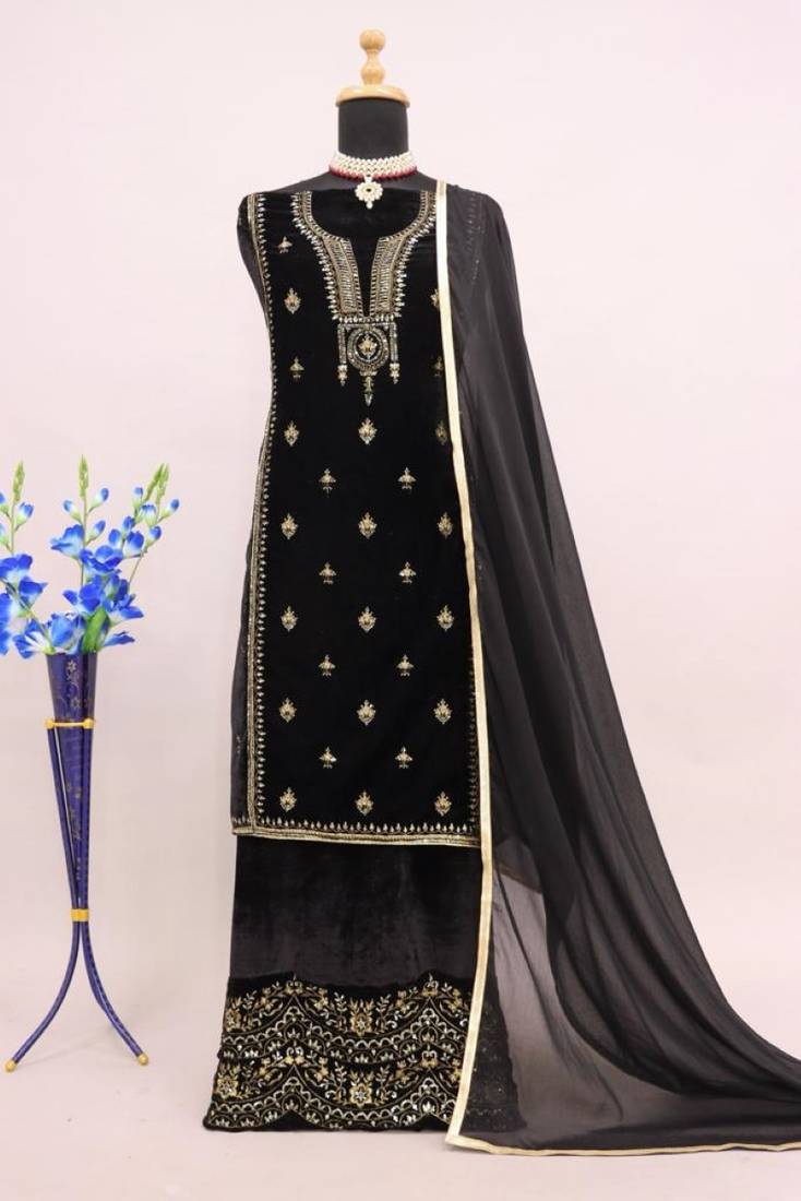 Black embroidered velvet salwar suit