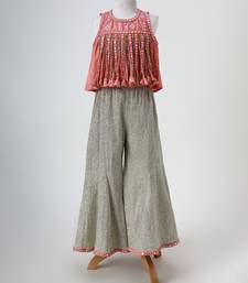Peach and silver grey embroidered dola silk co ord set