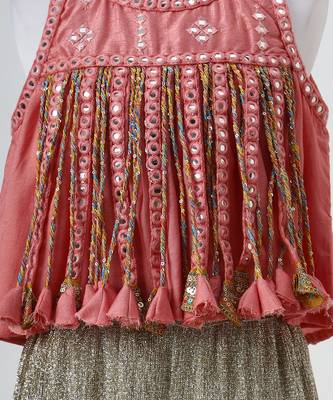 Peach and silver grey embroidered dola silk co ord set 2