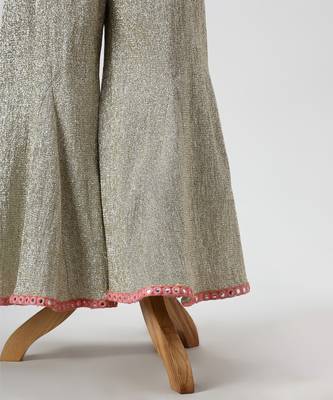 Peach and silver grey embroidered dola silk co ord set 3